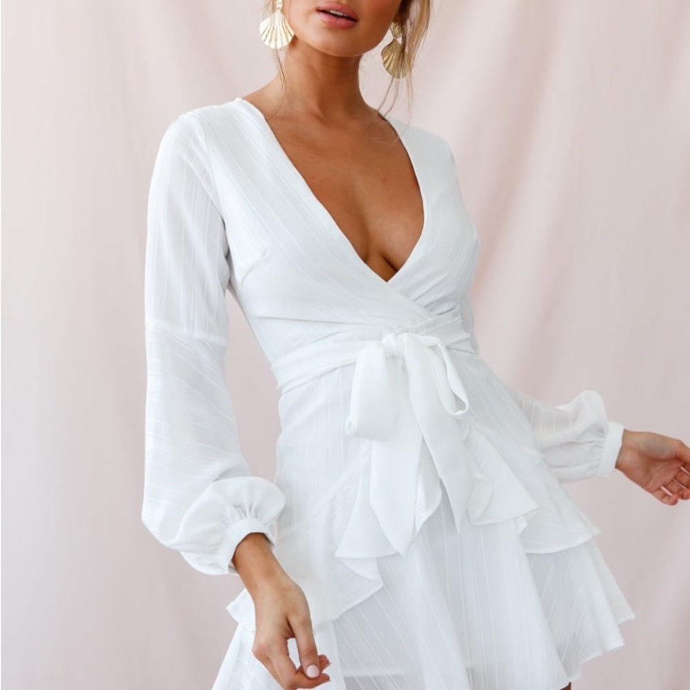 Kerry Layered Balloon Sleeve Dress White